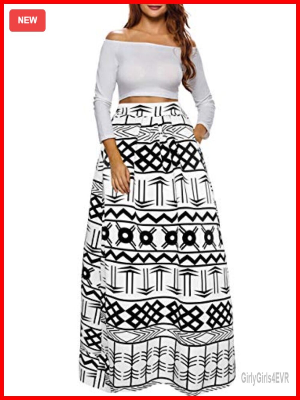 Afibi Women African Print Maxi Skirt with Pockets A-Line Flared Long Skirt